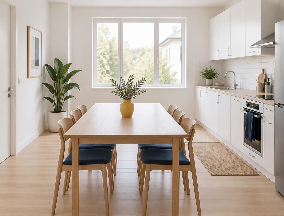 Shared kitchen and dining area of a professionally managed coliving home